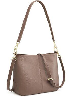 Women's Khaki Leather Fashionable Crossbody Hobo Bag with 2 Adjustable Strap